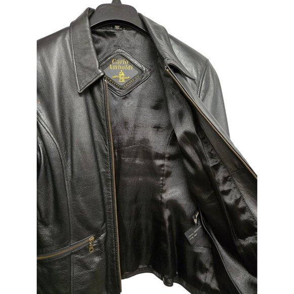 Vintage Carlo Amboldi Shafmaster Leather Co Womens M Black Leather Biker Jacket - Picture 6 of 11